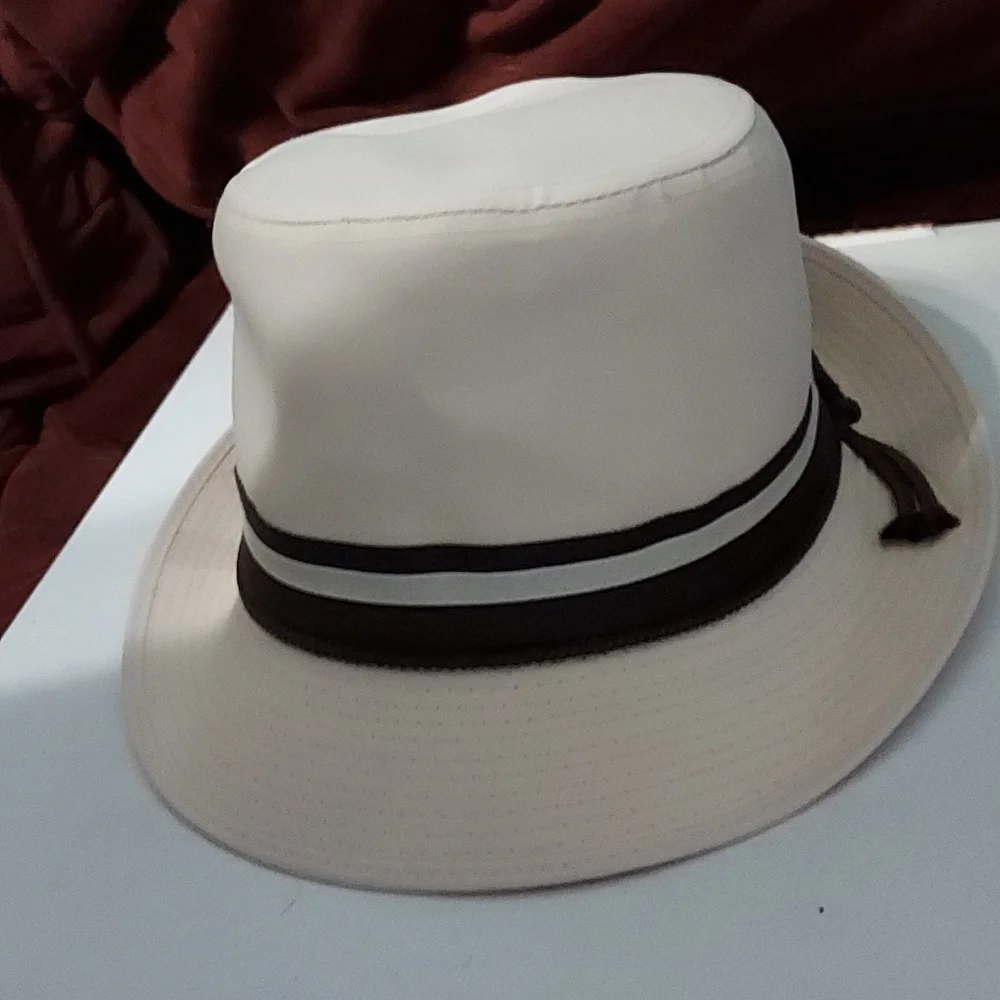 Fedora Hat Size Large Ivory with a Brown&Ivory Band w/brown cord.No Stains. - Picture 1 of 12